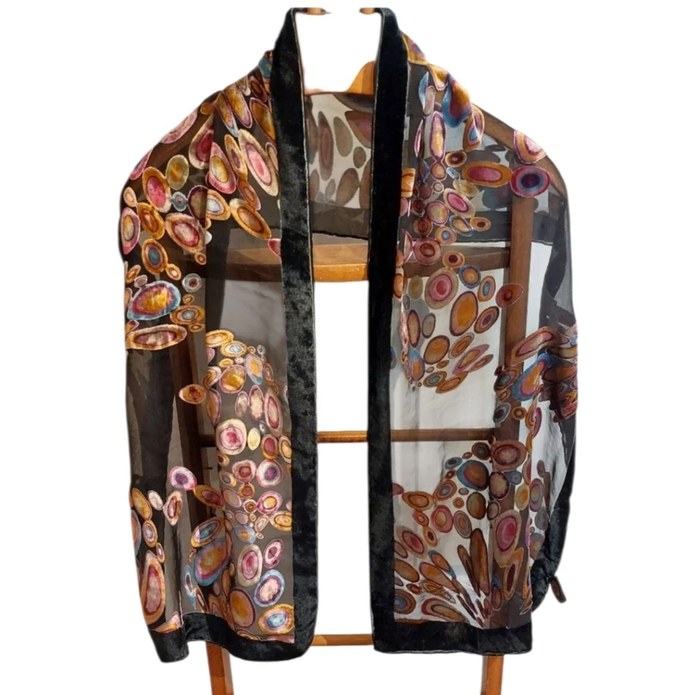 Handmade Cocoon House Lush Silk Viscose Abstract Printed Scarf Wrap 60 x 13